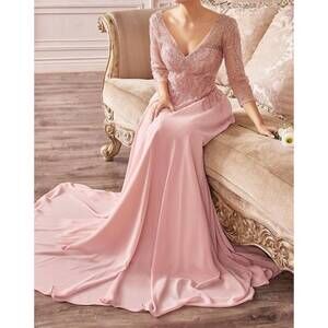 NEW LADIVINE 3/4 sleeve beaded gown in mocha